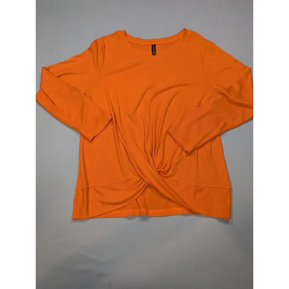 Hot Gift Women’s Orange Long Sleeve Twist Front Tunic Top Casual Fall